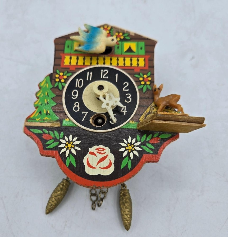 Vintage German Black Forest Mini Chalet Clock with Broken or Missing Parts  