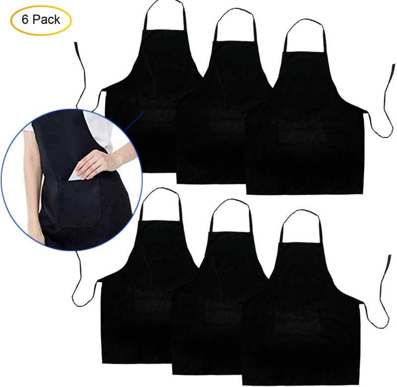 Black Cooking Aprons with Pocket For Man and Women Cotton 6 Pack