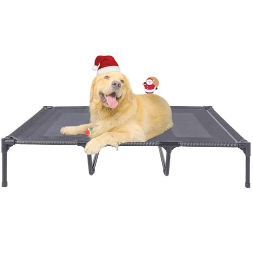 Large Elevated Dog Bed for Big Dogs Up to 140lb, Breathable Grey 48x36x9 Inches