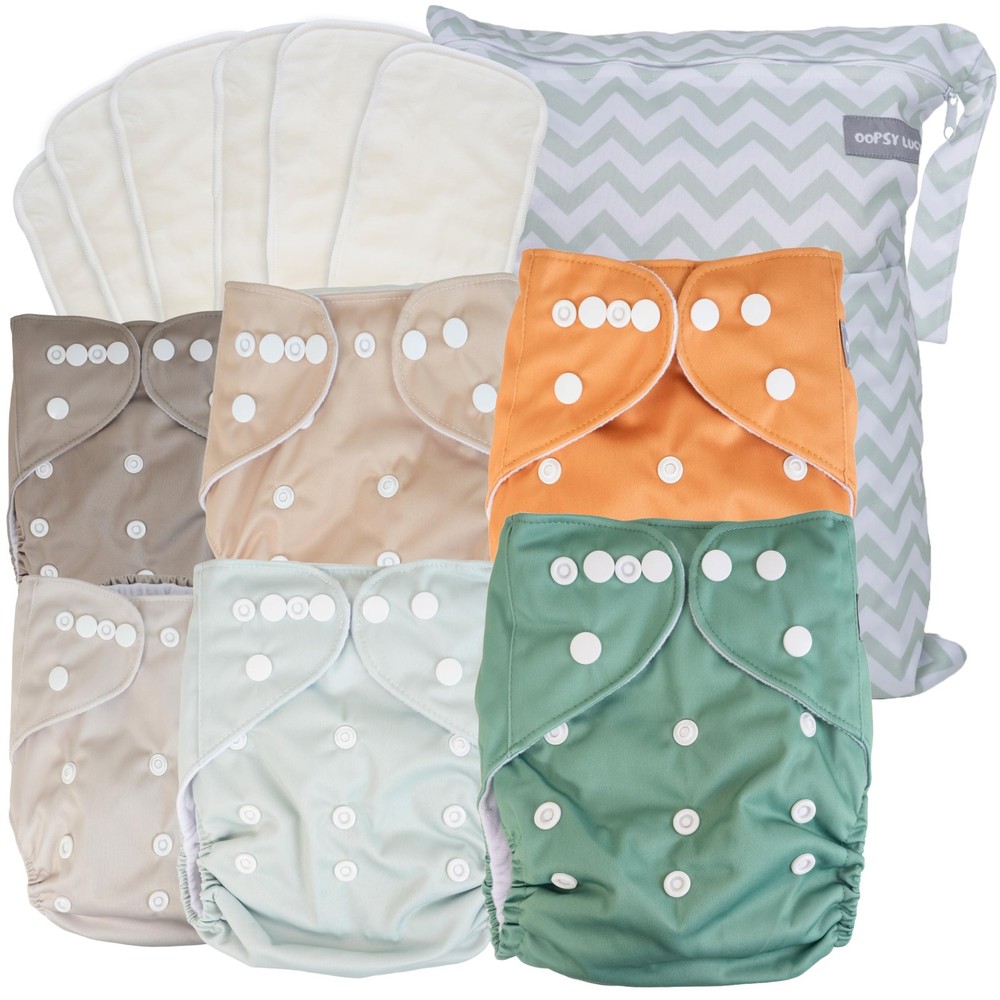 Cloth Diapers 6 Pack with 6 Inserts & Wet Bag – Reusable, Adjustable Fit for ...