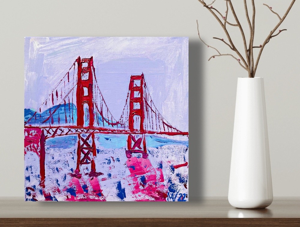Golden Gate Bridge Painting San Francisco Original Art Impasto Oil California Ar