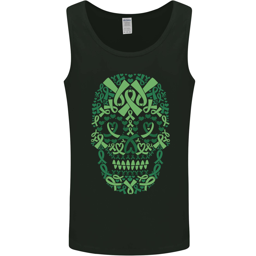 Mental Health Awareness Skull Green Ribbon Mens Vest Tank Top