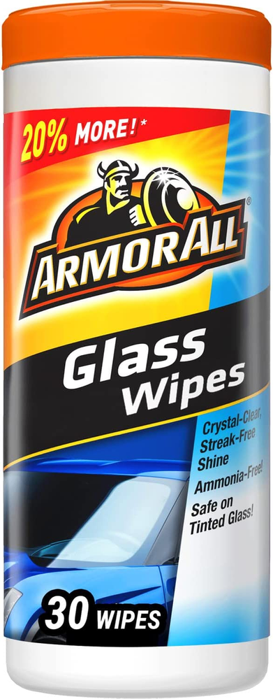 Armor All Car Glass Wipes, Auto Glass Cleaner for Film and Grime, 30 Count