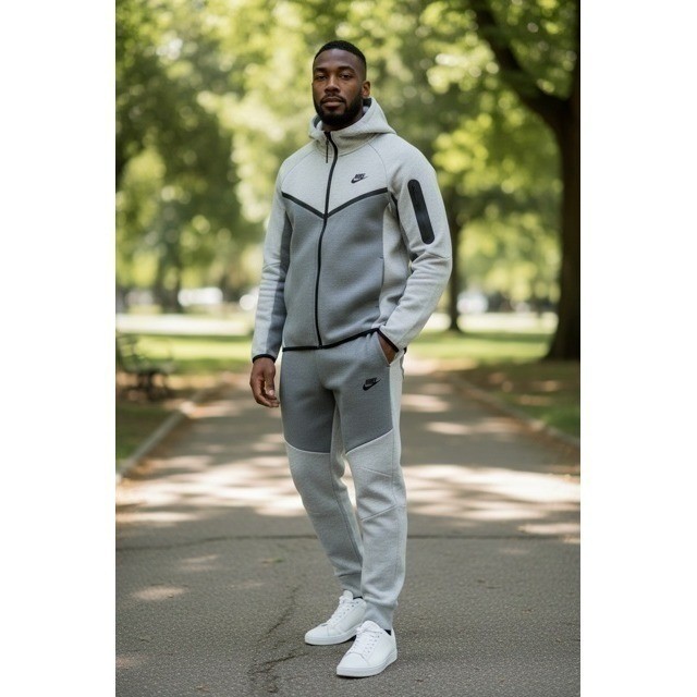 Nike Tech Fleece Full Zip Hoodie and Joggers Tracksuit Full Set Mens Gray (2XL)