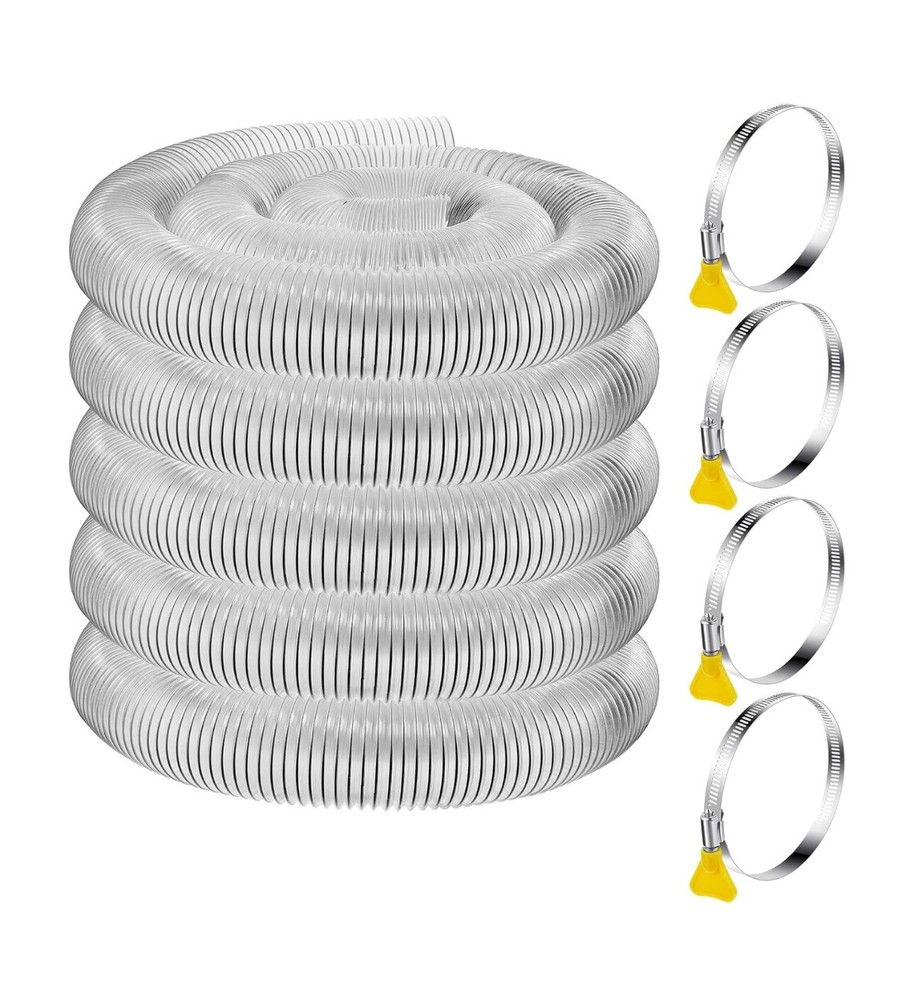 4'' x 50' Flexible PVC Dust Collection Hose with Stainless Steel Hose Clamps ...