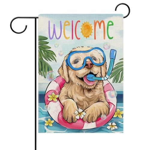 Summer Dog Pool Garden Flag - 12x18 Golden Retriever Design