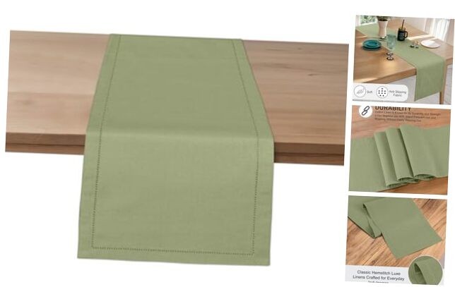 60-inch Olive Linen Cotton Blend Table Runner 14 Inches Wide