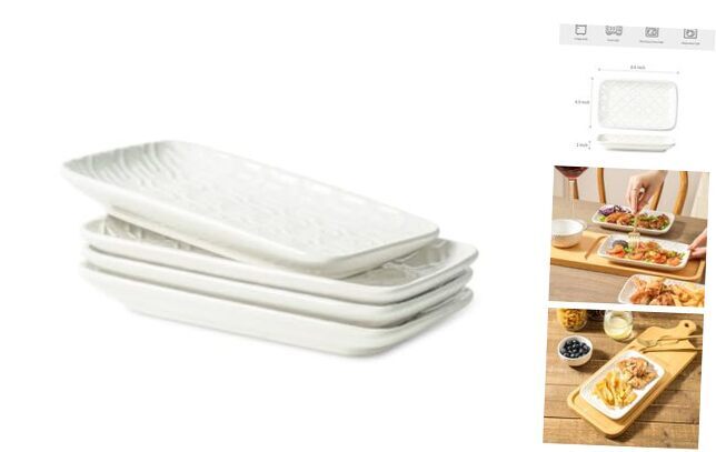 Sureasy Ceramic Salad Plates, Rectangular Appetizer Plates 8 inch, Small White