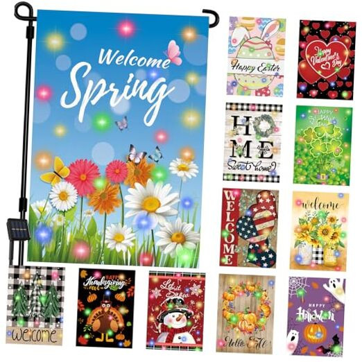 12-Pack LED Garden Flags – 12x18 Inch Lighted Double-Sided Seasonal Yard Decor-image