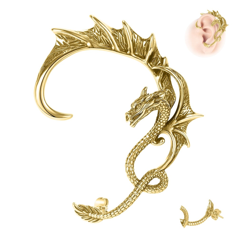 Gothic Dragon Ear Cuff Stainless Steel Retro Punk Snake Style Jewelry