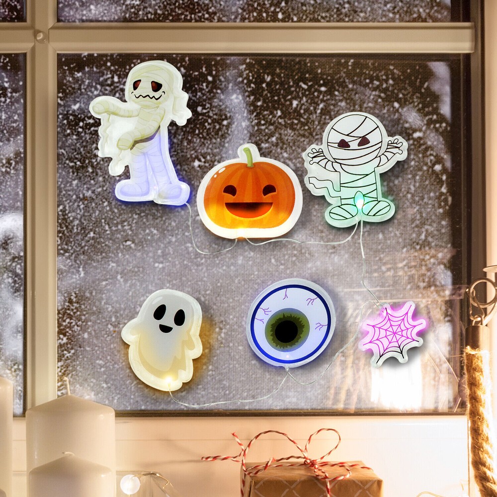 Glowing Halloween LED String Lights with 6 Gel Window Stickers