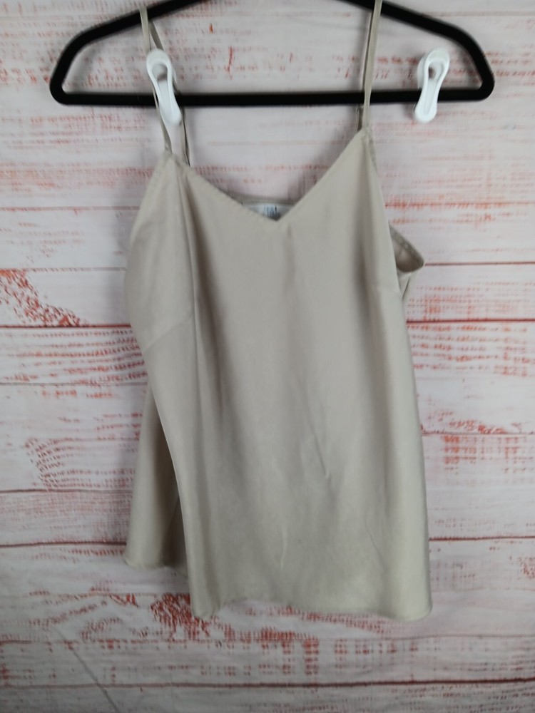 Time & Tru Top Womens Medium Spaghetti Strap Beige Silky Adjustable Strap