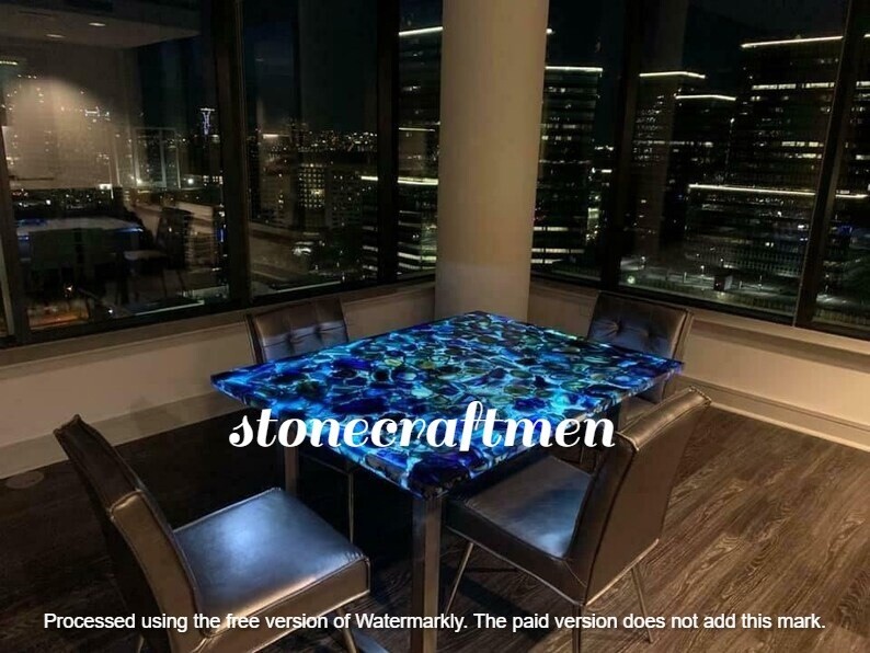Modern Blue Agate Coffee Table Top – Stylish Interior Slab Holiday Sale-image