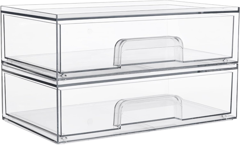 12.1-Inch Wide Clear Stackable Acrylic Drawers 2-Pack Organizer Bins