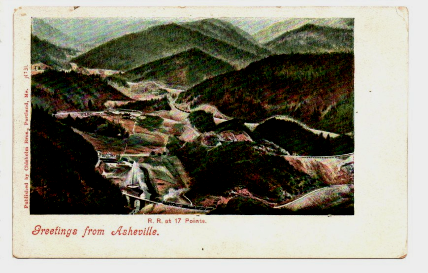 Vintage Postcard Greetings from Asheville NC RR at 17 Points Chisholm Bros
