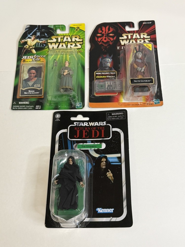 Star Wars Figure Lot - Nute Gunray, The Emperor And Shmi Skywalker, CIB