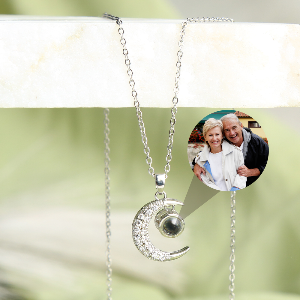 Personalized Moon Photo Projection Necklace • Wedding Gift for Friend