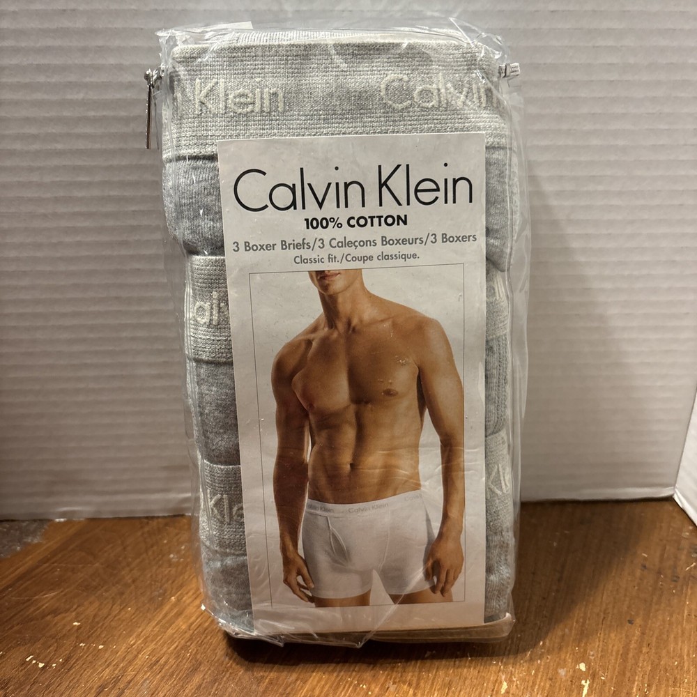 NEW NIP CALVIN KLEIN 3-PACK GREY COTTON CLASSIC FIT BOXER BRIEFS SIZE LARGE