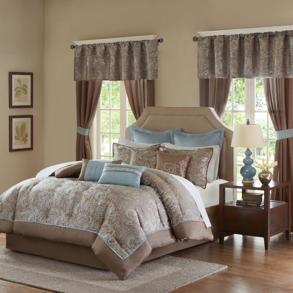 24 Piece Room In A Bag Queen Bedding Set Comforter Bed Sheets Curtains L Blue