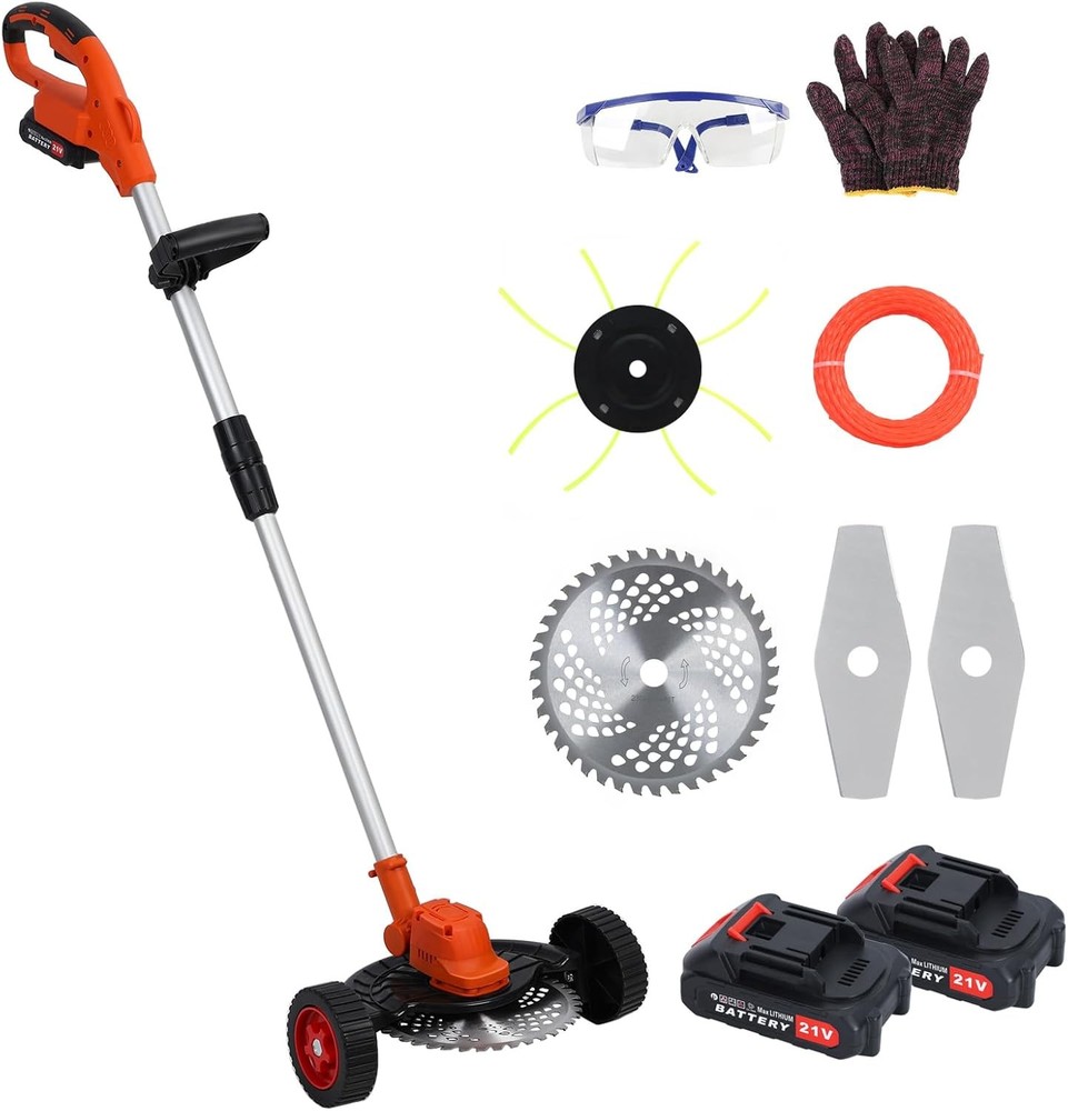 21V Cordless Weed Eater with Rechargeable Battery 9 Inch Lawn Trimmer