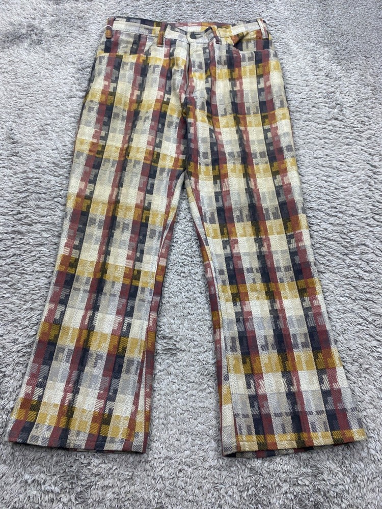 Vtg Levis Big E Sta-Prest Pants Men 32x28 Flare Bell Bottom Funky Geometric 60s
