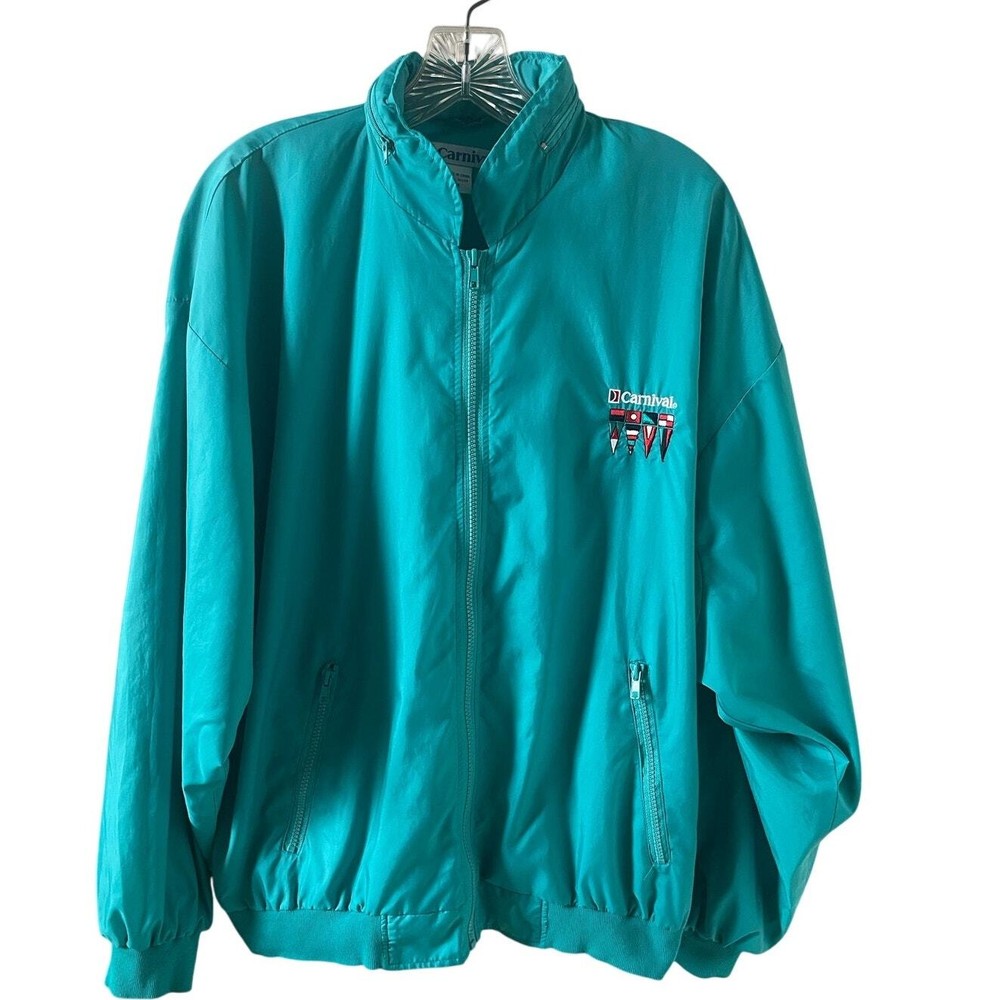 Carnival Cruise Lines Vintage Teal Windbreaker Zip Hooded jacket Men's size M
