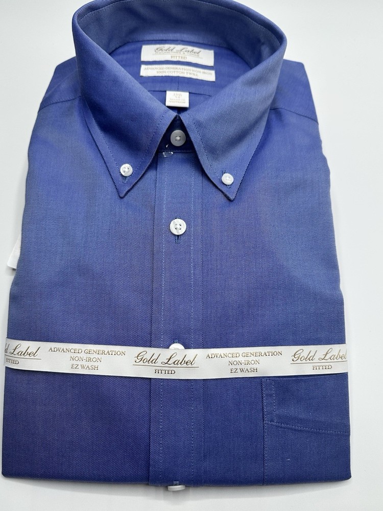 Roundtree & Yorke Gold Label Fitted Men’s Dress Shirt 15 1/2- 34 NWT BLUE