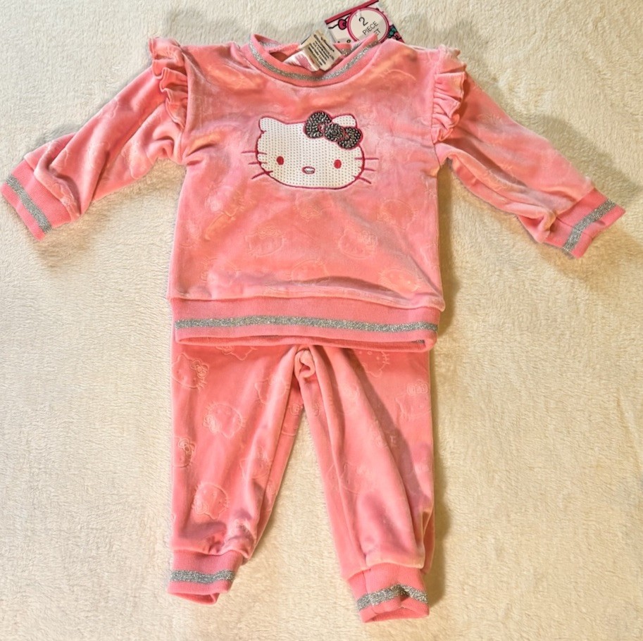 Pink Hello Kitty Toddler Velour Sweatshirt And Pants Set Size 12m