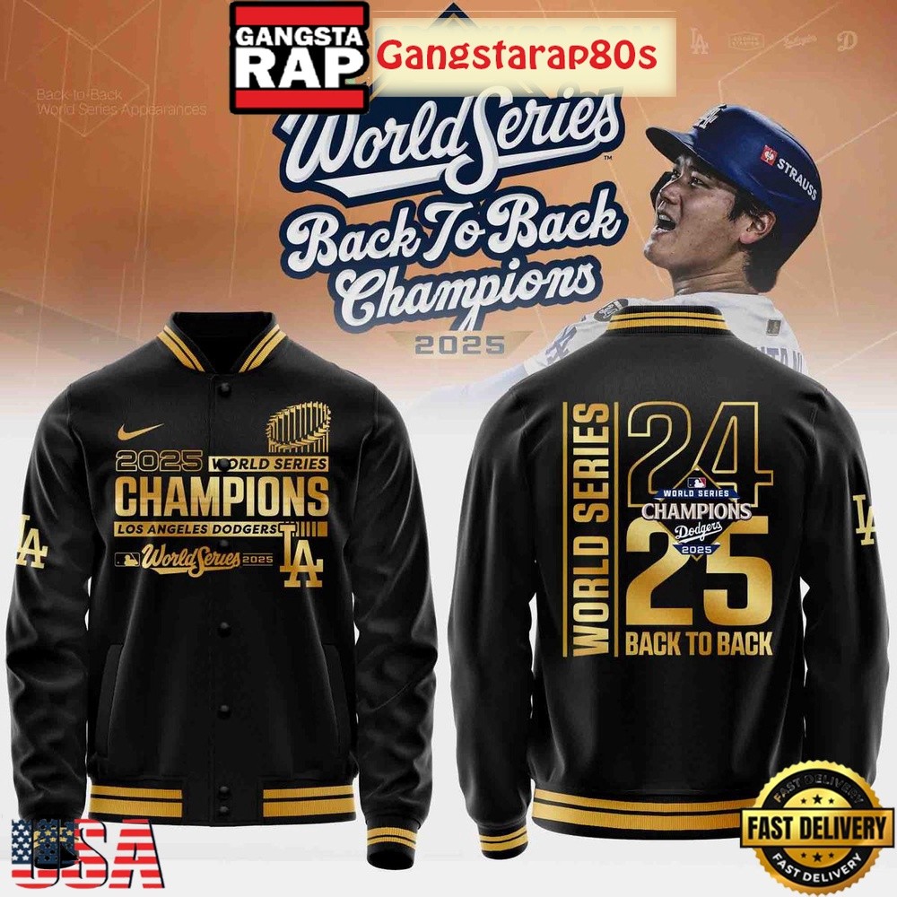 LA Dodger 2025 World Series Champions Black Baseball Jacket All Printed