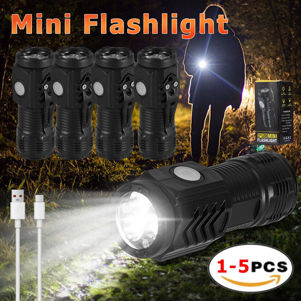 1-5Packs Super Bright LED Tactical Flashlight Mini USB Rechargeable Small Torch