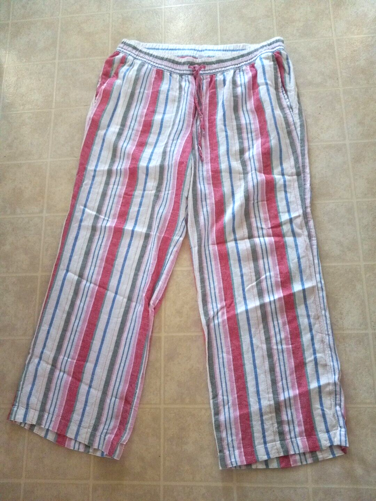 Old Navy linen wide leg pull on pants striped womens Large Draw String Elastic