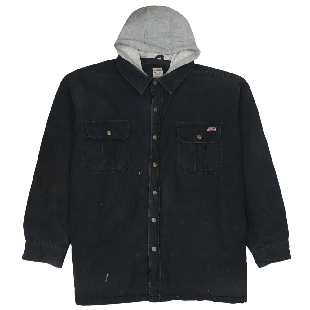 Dickies Mens Jacket Black Hooded Canvas Quilted Lined Workwear Utility Coat XXL