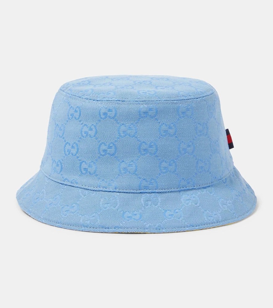 NWT Gucci Blue Yellow GG Supreme Reversible Bucket Hat Size M Authentic
