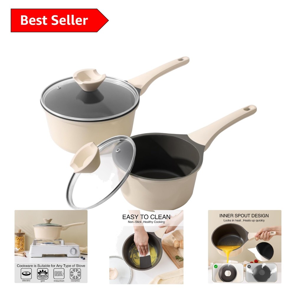 Health-Conscious Ceramic Cookware Set - Dishwasher Safe 1.5QT & 2.5QT Saucepans