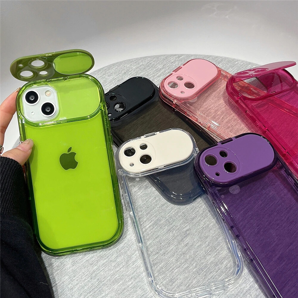 Ultra-Thin Fold Mirror Bracket Clear Case for iPhone 15 Pro Max 14 13 12 11