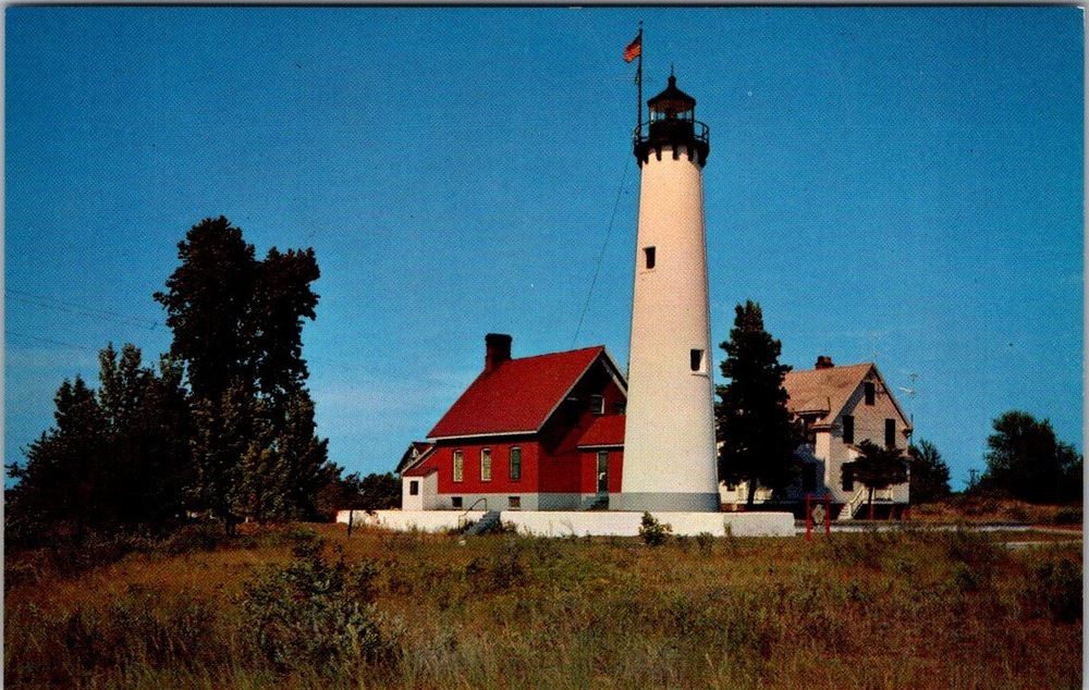 Tawas Point Lighthouse Michigan Postcard “Lonely Sentinel” Great Lakes Sailors