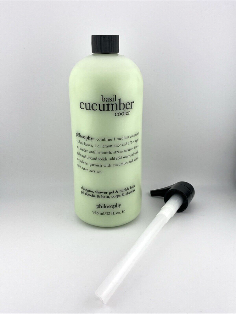 Philosophy Basil Cucumber Cooler Shampoo Shower Gel Bubble Bath 32 oz New W/Pump