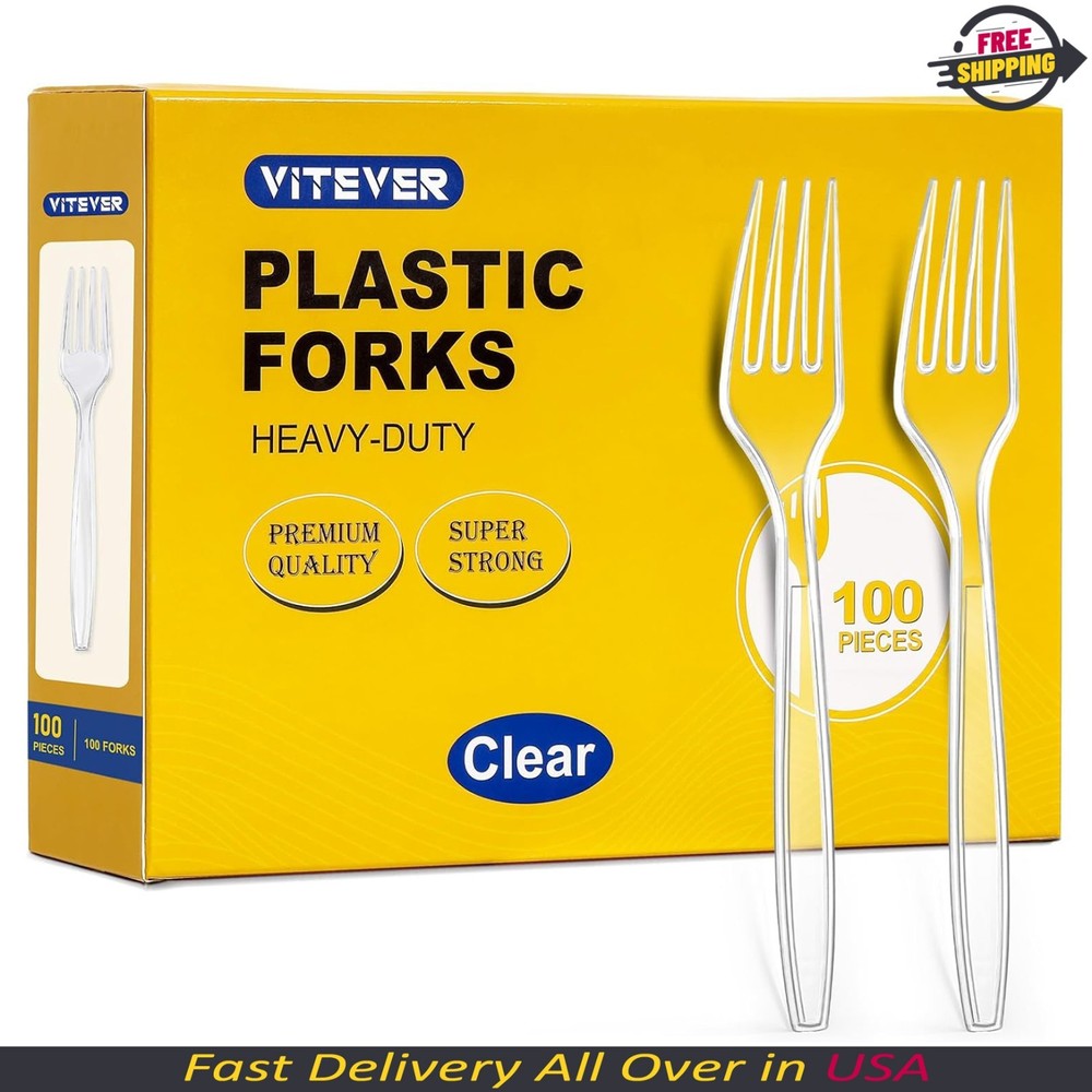 Clear Plastic Forks Heavy Duty, Premium Disposable Forks, [100 Count]