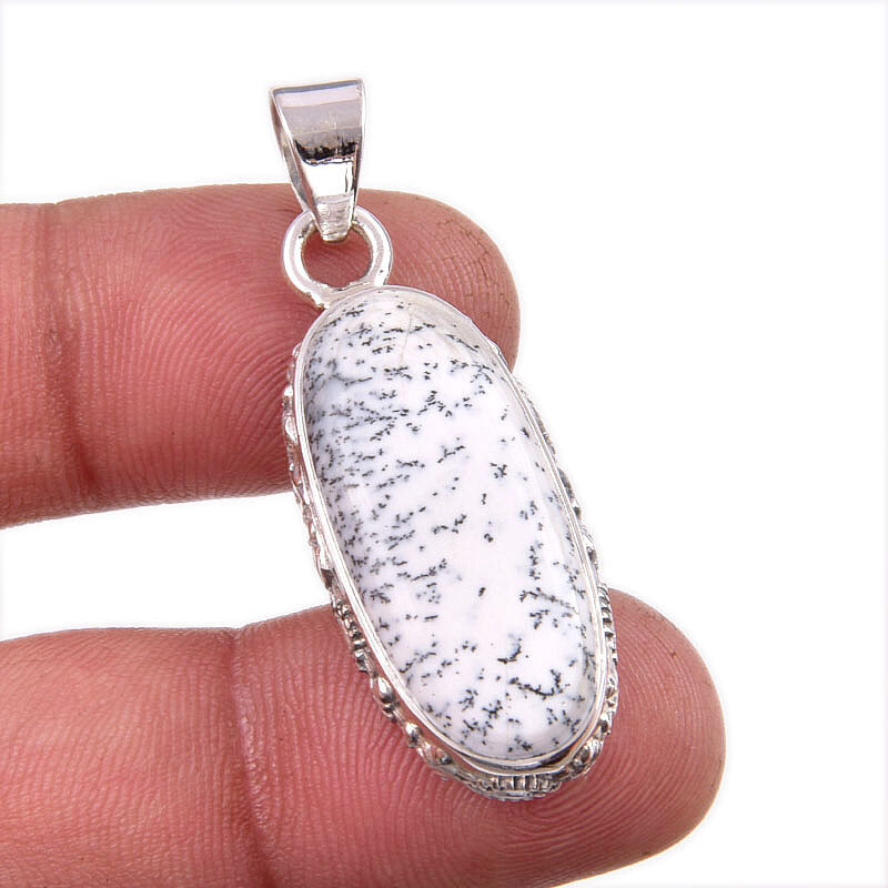 Natural Dendrite Opal Gemstone 925 Solid Sterling Silver Gift Pendant 1.75