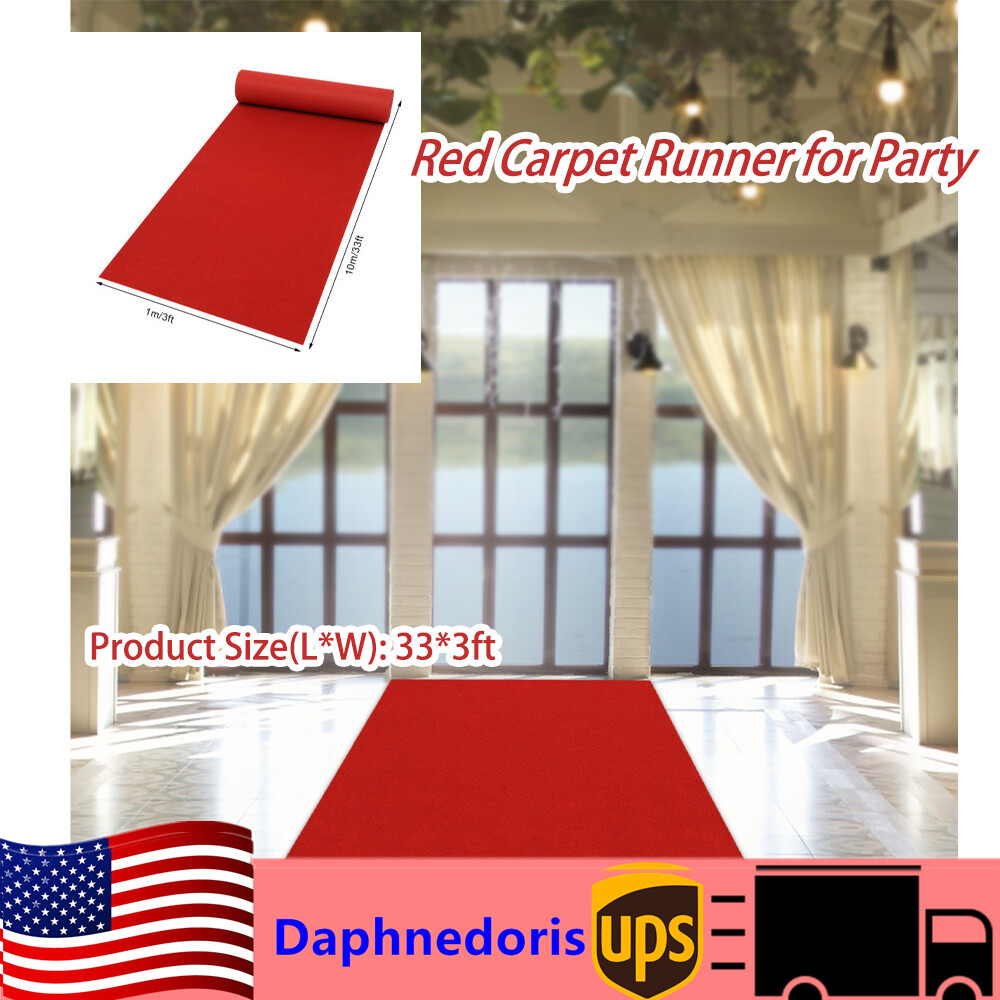 3ft x 33ft Red Carpet Runner Aisle Runner Party Runway Hallway Rug Floor Mat