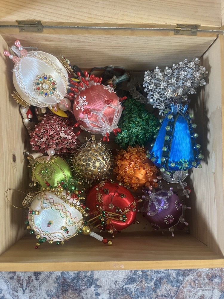 13 Vintage Satin Beaded Sequined Christmas ORNAMENTS Sequins