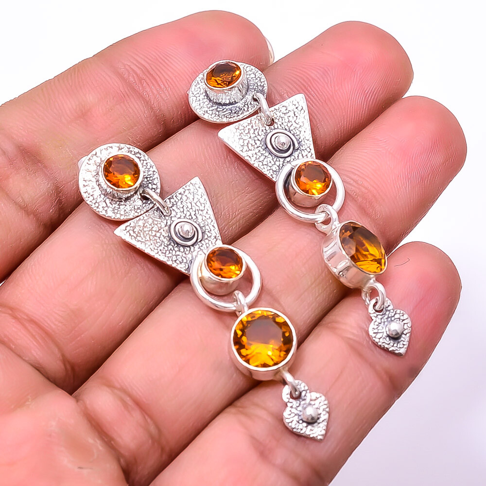 Elegant Citrine Sterling Silver Earrings 1.95