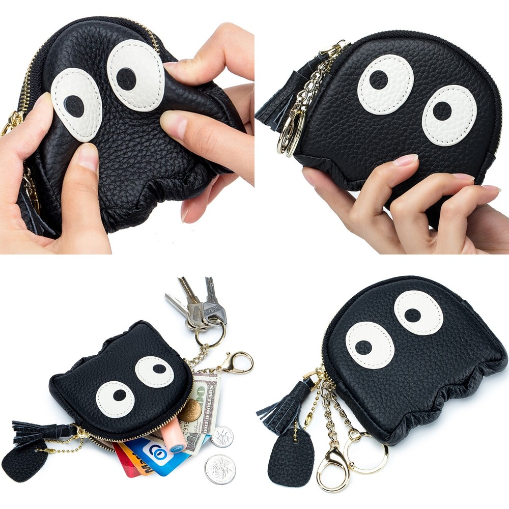 Mini Genuine Leather Women's Wallet Coin Purse with Key Ring
