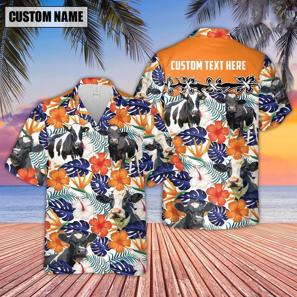 Custom Holstein Hibiscus Blue Floral 3D Hawaiian Shirt Personalized for a Unique Style