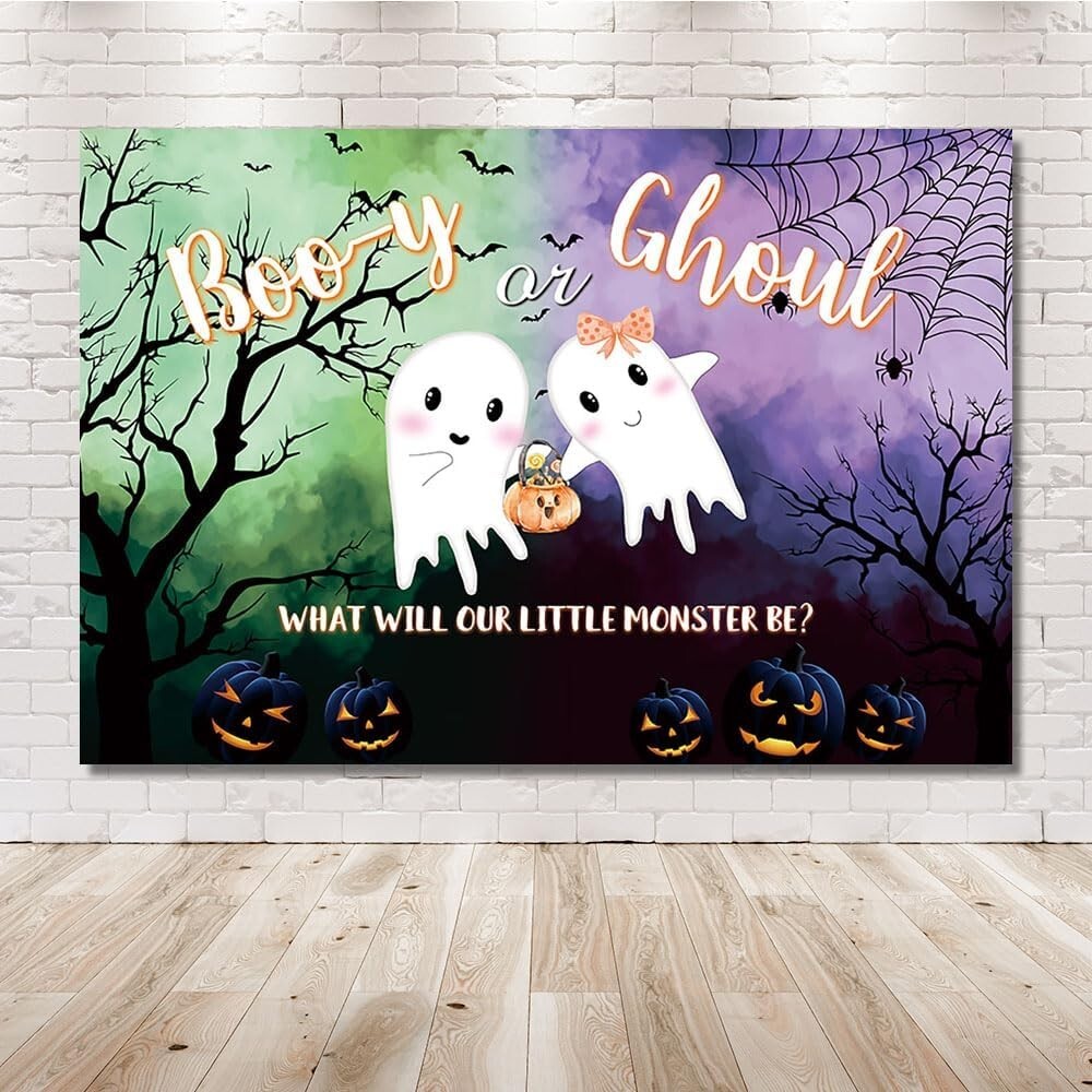 7x5ft Halloween Gender Reveal Backdrop Boo-Y or Ghoul Party Decor