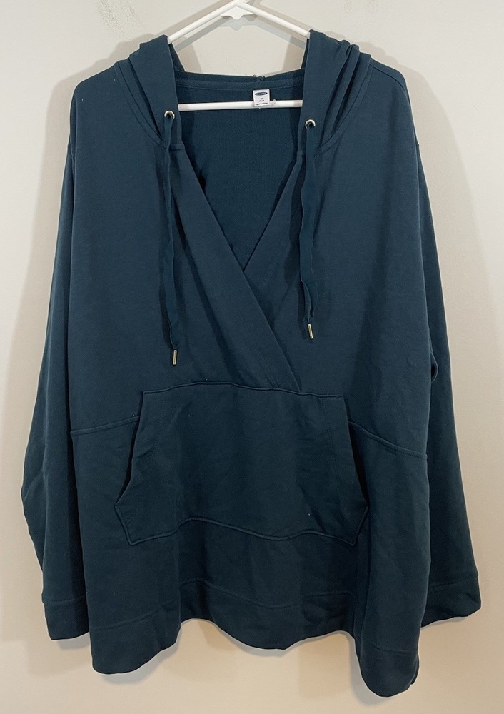 Old Navy hoodie pullover Womens 3X Crossover French Terry loose Fit pocket green