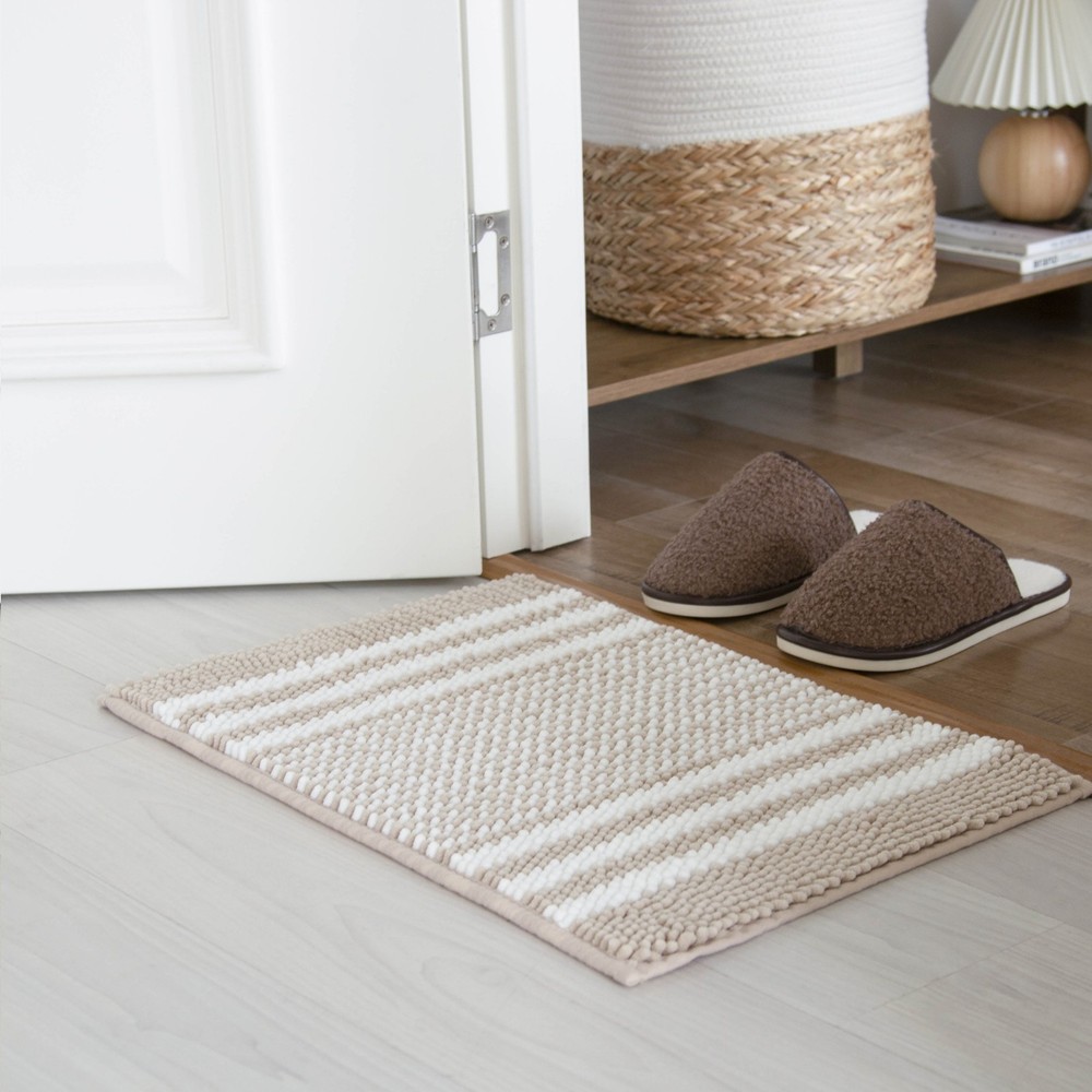 Striped Chenille Bathroom Rug, Extra Soft Absorbent Bath Mat