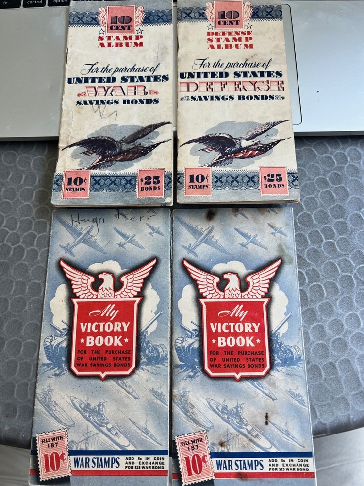 Lot of 4 United States War Savings Bonds 10 Cent Stamp Albums ca. 1942