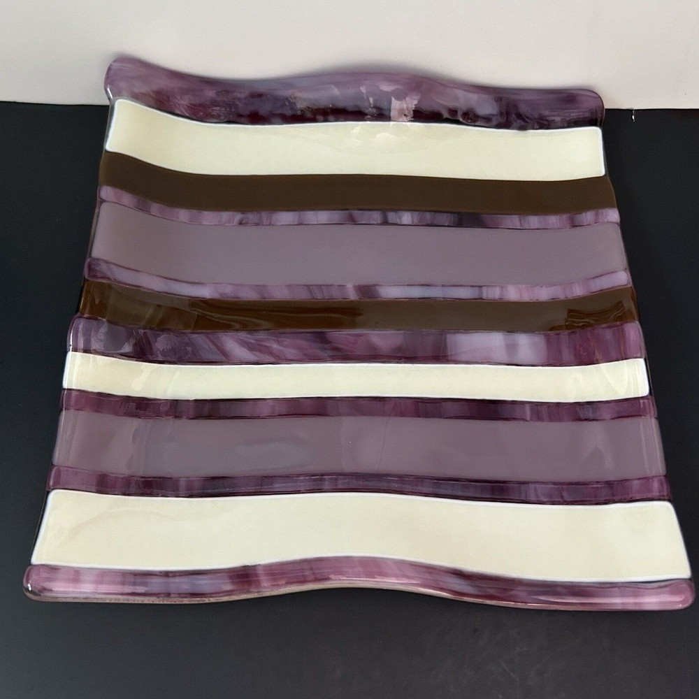 Set of 3 Fused Stripe Art Glass Plates St Coletta Washington 8