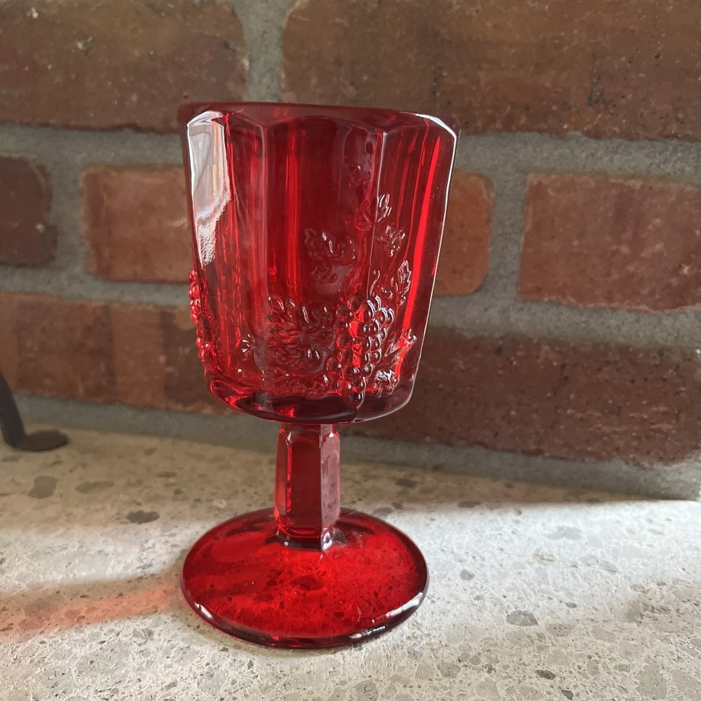 Vintage Westmoreland Ruby Red Glass Paneled Grape Goblet 5 7/8 Inch